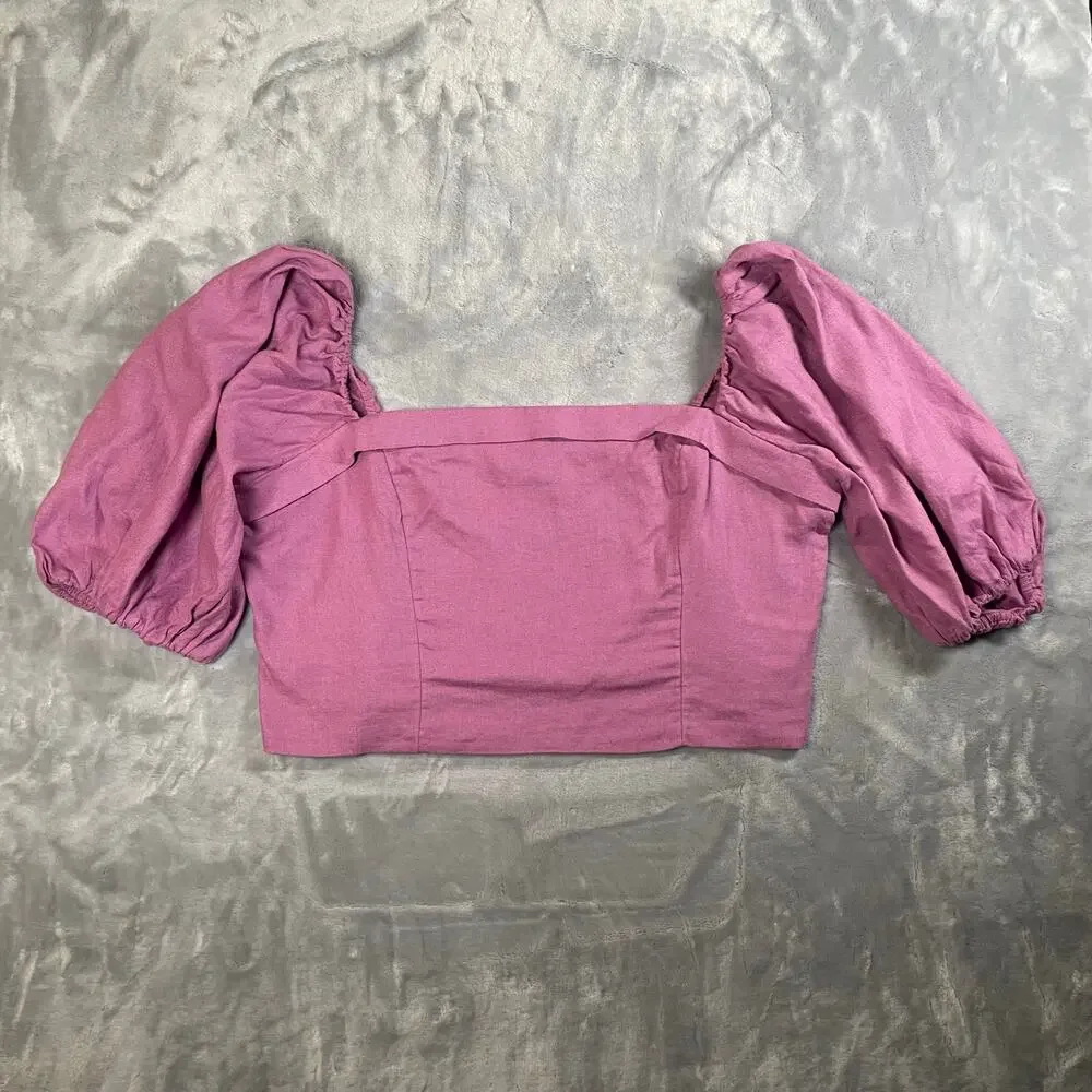 Abercrombie Fitch lilac purple puff sleeve‎ peasant top XL linen cottage whimsy
